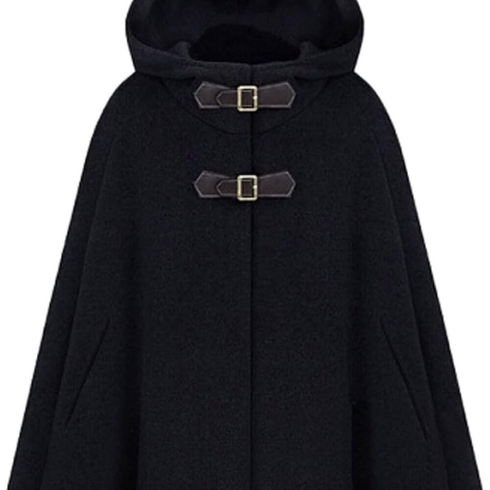 Women's Cute Batwing-Sleeve Hooded Wool Baggy Poncho Cape Cardigans Outwear